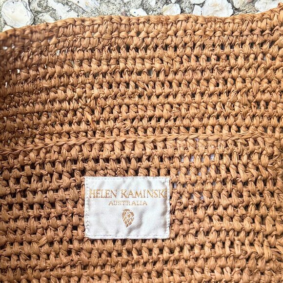 Helen Kaminski Australia Raffia Crochet Shoulder Bag Tan Brown Leather Strap - Picture 2 of 13